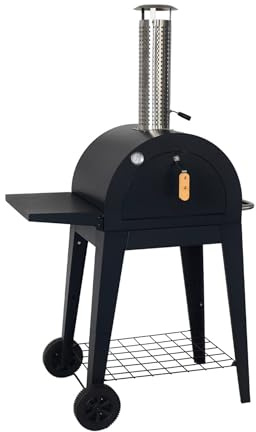 sweeek - Four à pizza d'extérieur au charbon de bois. coloris noir - Giulia - pierre de cuisson roulette pelle et housse. L70xP63xH122cm