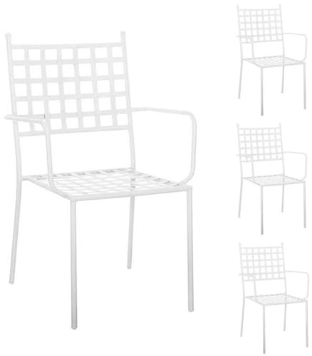 LOLAhome Pack 4 Silla de jardín Cartago Blanco | Estilo Hierro Forjado | Contract, Resistentes y Duraderas | Apilable y con Brazos | 56x61x90 cm | para Exterior, jardín, terraza | Cartago