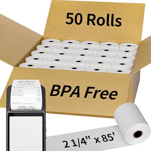 (50 Rolls) 2 1/4 x 85' Thermal Receipt Paper Rolls, Cash Register POS Thermal Paper, Credit Card Thermal 2 1/4 in x 85 ft.