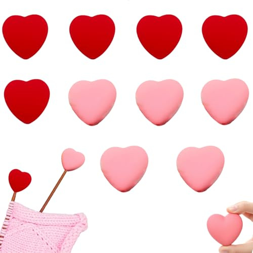 10 Stück Maschenstopper, Silikon Maschenstopper für Stricknadeln, Herzförmige Stricknadel Stopper, Nadelstopper für Stricknadeln, Stricknadelspitzenschutz für Stricknadelkappen, Strickwerkzeuge