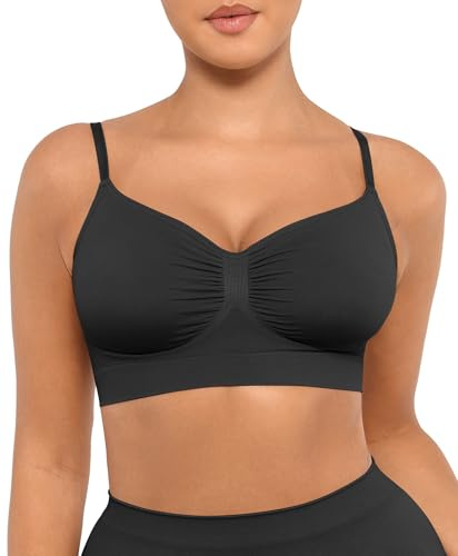 FeelinGirl Bras for Women Seamless Bra Comfort Bras Wire Free Plus Size Minimiser Bra Adjustable Straps Black
