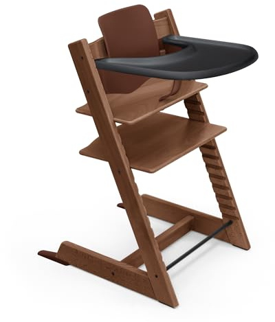 Seggiolone Stokke Tripp Trapp (Warm Brown) con vassoio (Black) - Include sedia Tripp Trapp, Baby Set 2 per bambini da 6 a 36 mesi e vassoio - Regolabile e facile da pulire