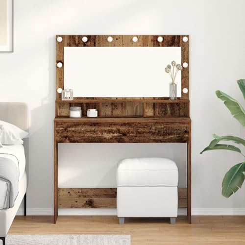 Juroupi Tavolo da Toeletta con Luci LED - Legno Vintage - 100x41x135 cm-865107