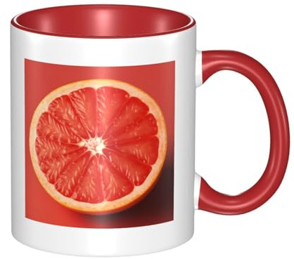 LKWSCGHM Tasses à café rose mûr en forme de tranche de pamplemousse avec poignée - 325 ml - Grande tasse en porcelaine pour boissons chaudes/froides - Tasse à thé en céramique pour homme et femme