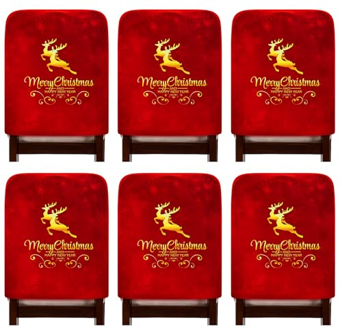 Tatuo 6 Stück Stuhlhussen Weihnachten Stuhlrückenbezüge Esszimmerstuhl Stuhlbezug Weihnachtsstuhl Überzug Weihnachten Stuhlbezüge Weihnachtsfeier Party für Esszimmer Küche Hotel(Rentier)