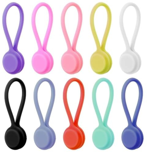 Attaches magnétiques en silicone pour câbles, lot de 10 attaches magnétiques réutilisables, organiseur de câbles en silicone pour l'organisation et la gestion des câbles (10 couleurs)