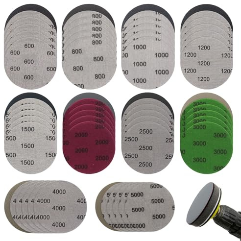 Papier Poncer Phare Voiture 75mm, 60 Pièces Papier a Poncer 1000 2000 3000, Papier de Verre 1000 2000 3000 4000 5000, Disque Poncage 75mm Phare, 600/800/1200/1500/2500, pour Meulage Fraisage Gravure