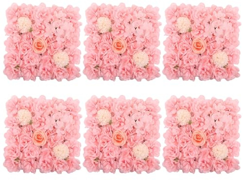 Muzrunq Lot de 6 Panneaux muraux de Fleurs artificielles 3D 35, 6 x 35, cm, Toile Fond élégante en Soie, Hortensia, Rose, Marguerite, pour arrière-Plan Photo, décoration Maison, fête