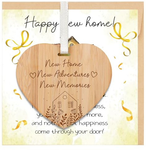 Welsky New Home Card, New Home Gifts Greeting Card with Wooden Heart Plaque | House Warming Gifts for Women Men Sister Brother Friends Colleague, New Home Card uk with Envelope