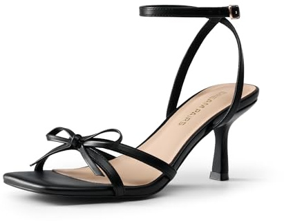 DREAM PAIRS Sandali Donna Fiocco Kitten | Tacco gattino 7,5 cm, punta quadrata aperta, fiocco romantico, soletta imbottita, suola antiscivolo, eleganti per matrimoni.