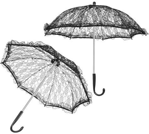 LRXIYODE 2 Stück Handliche Spitzen Sonnenschirme aus Spitze und Eisen Kompakt und Schwarz Vintage Stil für Braut und Brautjungfer bei Festlichen Veranstaltungen