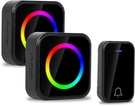 CNBINGO Campanello radio senza batteria, set di campanello radio 400 m, campanello esterno impermeabile con flash LED, 4 livelli di volume, 63 melodi, anello Doorbell