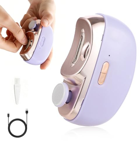 Electric Nail Clipper(Purple-1PC),2 in 1 Automatic Nail Trimmer,Rechargeable Silent with LED,Built-in Collector,Electric Nail Clippers for Seniors