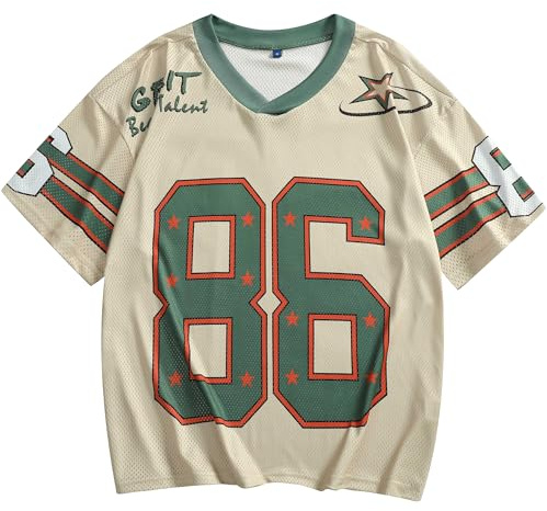 Zaitun Herren Jersey Y2k Grafik Vintage T-Shirt Football Trikot Oversized V-Ausschnitt Kurzarm Sportshirt Sommer Casual Streetwear Oberteile