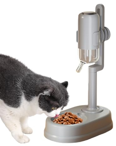 Hunddrickskål med integrerad vattendispenser, höjdjusterbar drickskål för hundar – 750 ml stående droppsäker hundskål med ett stativ – för små husdjur hamster ekorre igelkott