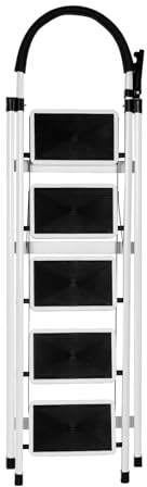 Escabeau Pliant 3/4/5 Marches, échelle Pliable Portable, Structure en Acier avec Pieds Antidérapants, Capacité de Charge Maximale 180kg, 152 x 87 x 39 cm – 5 étapes (Blanc)