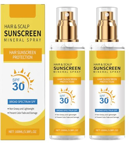 Sonnenschutz Kopfhaut Spray LSF 30, Haar Sonnenschutz für Scheitel & Dünne Stellen, UV Schutz Haare Leicht & Nicht Fettend, Schützt Farbe vor Verblassen, Mineralisch (2pc, 100ml)