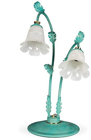 Helios Leuchten 454037 große Florentiner Tischleuchte grün | florale Lampe Leuchte Tischlampe Landhausstil | Schreibtischlampe 2-flammig