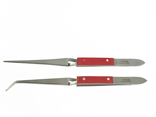Faude Lötpinzetten Set mit gerader und gebogener Ausführung, 16,5cm, rostfrei, Kreuzpinzette, Haltepinzette, Edelstahl, selten gute Verarbeitung