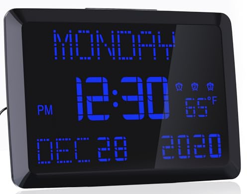 Digital Alarm Clock, 11.5 Extra Large Display LED Digital Desk & Wall Calendar Alarm Day Clock with Date and Time, Battery Backup & 3 Alarms - Perfect for Elderly, Impaired Vision, Seniors, Home