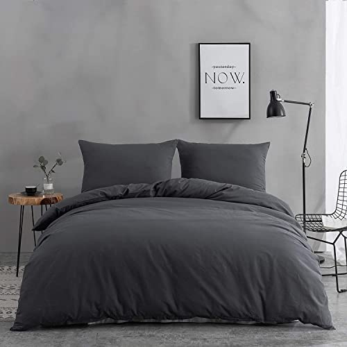 AYSW 100% Baumwolle Bettwäsche mit Reißverschluss 135x200 cm 1 Bettbezug mit 1 Kopfkissenbezug 80x80 cm Grau