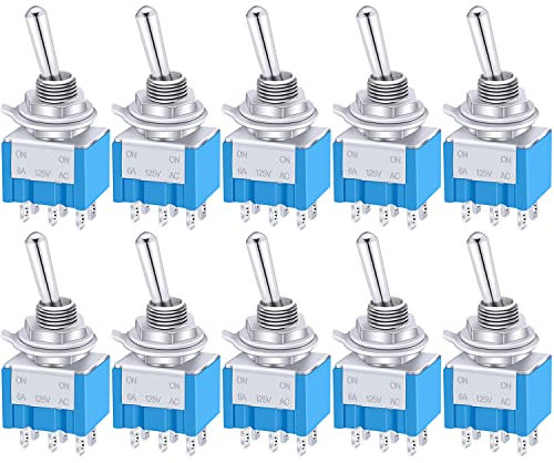 Taiss/10 Pcs Toggle Switch AC 125V 6A Amps ON/ON 6 Terminals 2 Position DPDT MTS-202