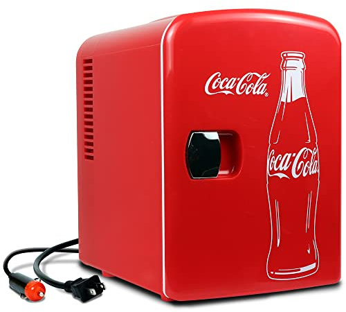 Coca Cola Koolatron Mini réfrigérateur silencieux pour chambre à coucher 4 L 6 canettes pour soins de la peau, bureau, nourriture, boissons, enfants 12 V, réfrigérateur portable pour la maison, la
