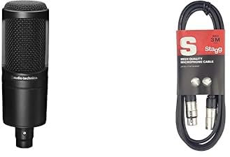Audio-Technica AT2020 Cardioid Condenser Microphone & Stagg 3m XLR to XLR Plug Microphone Cable