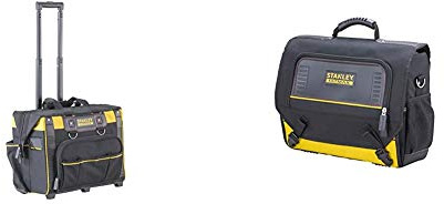 STANLEY FATMAX Open Mouth Rolling Rigid Tool Bag Trolley, Multi-Pockets Storage Organiser, FMST1-80148 & FMST1-80149 Fat Max Laptop and Tool Bag - Black