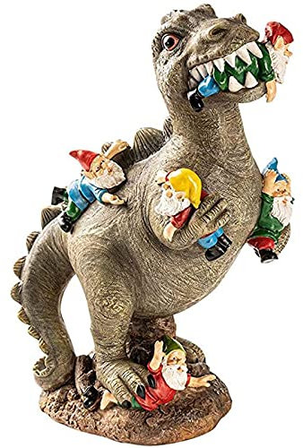 Garden Gnome Statues Outdoor Decor, Dinosaur Eating Gnomes Garden Art Outdoor Decor,Outdoor Statue for Patio,Lawn,Yard Art Decoration, Garden Gift (Small)