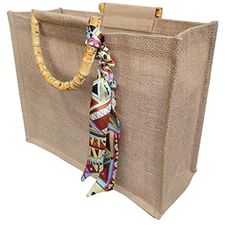 KangBaz Jutetasche Shopper 12.2x9.84x3.93in,Groß Handtasche mit Bambusgriff Jutetasche