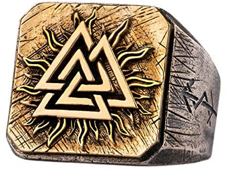 ForFox Kupfer und 925 Sterling Silber Wikinger Valknut Ring DREI Verrigelte Dreieck Siegelring für Herren Damen Offen und Verstellbar