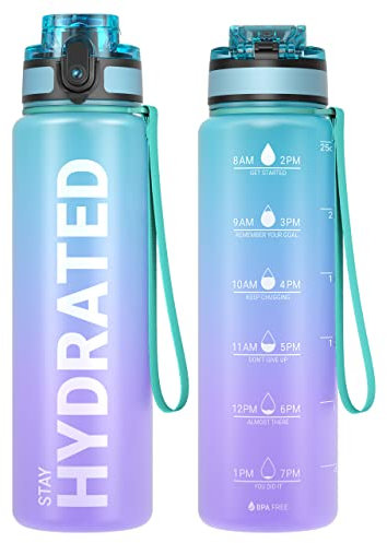 Sahara Sailor Leakproof Water Bottle 750ML, Tritan BPA Free Motivational Sport Drinks Bottle with Clear Time Marker, Lock Cover, Easy Clean Brush, Durable for Gym, School, Hiking, Cycling (1 Bottle)