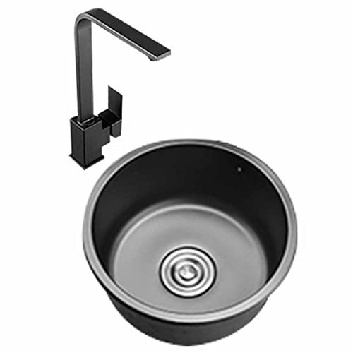 Spülbecken, rundes Waschbecken, Edelstahl-Waschbecken mit quadratischem Kopf, schwarze Nano-304-Edelstahlspüle, Küche, Einzelbecken, Balkon, Minibar-Spüle (Farbe: Schwarz, Größe: 28 cm)