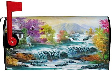 Couverture magnétique pour boîte aux lettres en cascade et ruisseau de montagne - Décoration de ferme, pour extérieur, jardin, cour, 53,3 x 45,7 cm