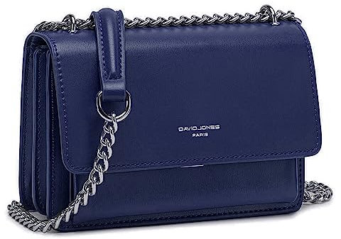 David Jones - Damen Kleine Umhängetasche - Frau Ketten Schultertasche PU Leder - Handtasche Mini Crossbody Bag mit Klappe - Handy Party Tasche Kettentasche Abendtasche Mode Trend - Blau