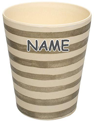 alles-meine.de GmbH 2 Stück Kunststoff Trinkbecher/Becher - Streifen - anthrazit grau - Creme/beige - inkl. Name - 300 ml - BPA frei - aus Kunststofffasern - Tasse - Zahn..