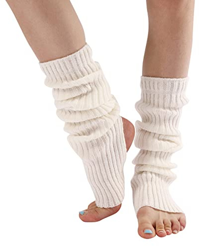 Damen Mädchen Ballettstulpen mit Fersenloch Beinwärmer Ballett Yoga Stulpen Legwarmer Beinstulpen ca. Stützstrümpfe Armstulpen (White, One Size)