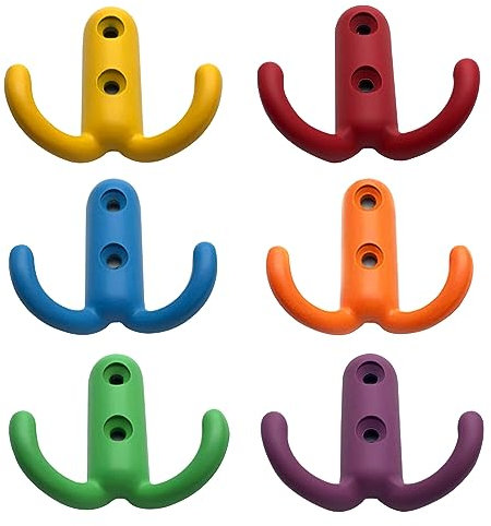 Belvanr Ganchos Percheros 6 Piezas Ganchos de Doble Ganchos Dobles para Abrigos Ganchos Individual Metálico Colgadores Ganchos de Pared Coloridos Gancho Dobles de Metal Gancho de Aleación