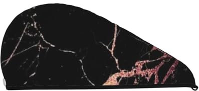 Black Rose Gold Marble Quick Dry Cap Dry,Stay Dry in Style,Quick Dry Cap for Girls and Women,Super Soft Coral Fleece Hair Dryer Cap