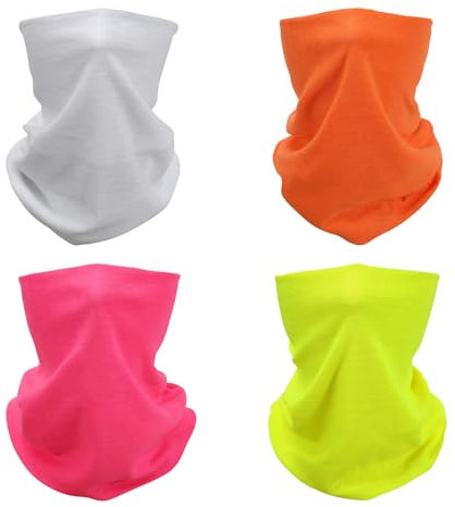 SMEHCF 4 Mehrzweck Bandanas für Damen Herren Stirnband Sturmhaube Haar Kopftuch Gesicht Halbmaske Halsmanschetten atmungsaktiv wiederverwendbar waschbar reine Farbe Weiß Neongelb Rosa Orange