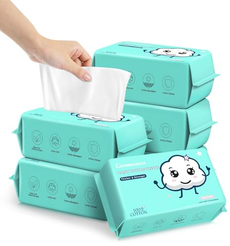Disposable Face Towels - 100% Cotton Facial Tissues for Dry and Wet Use, Biodegradable Wipes for Makeup Removal and Skin Cleansing, Suitable for Adults and Babies (100 Count, Pack of 6)
