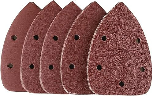 MOLENCO 50 Feuilles de Papier Abrasif Triangulaire, 140 x 90 mm, Grain 40 60 80 120 240, Triangle Abrasif Papier Poncage pour Ponceuse Multifonction, Ponçage et Polissage, 5 Trous