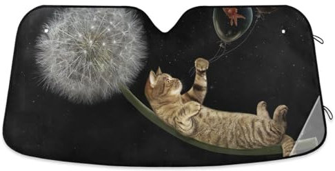 ZRWLUCKY Sonnenschutz für Auto, Motiv: Katze, Löwenzahn, Fliegen, Nachthimmel, Windschutzscheibe, faltbarer UV-Visierschutz, hält das Fahrzeug kühl, Auto-Sonnenschutz, Blöcke für SUV, Jeep, LKW