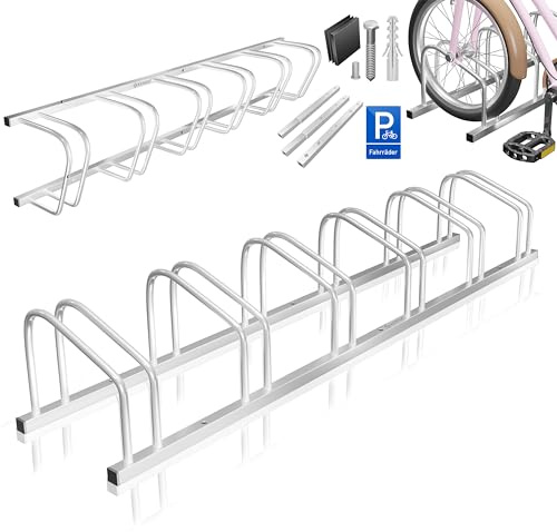 Kesser® Ratelier pour 6 vélos avec panneau de stationnement | Râtelier multiple avec un espacement de roue de 37 cm pour une largeur de pneu de 30-65 mm | Support de vélo à poser au sol ou à montage