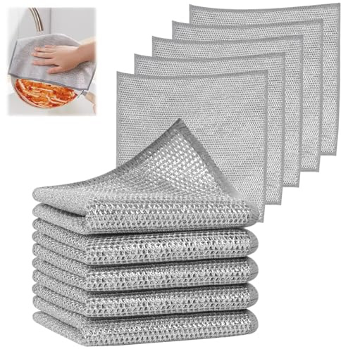 SINLAND Silver Mesh Dish Cloths Magic Rags, 7.87x7.87 Inch, 10 Pack