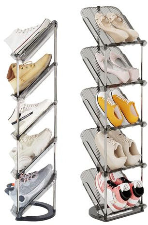 Patinao 2 Stück Schuhregal Schmal mit 5 Ebenen, Platzsparend Schräg Schuhablage, Schuhschrank Schuhaufbewahrung Shoe Rack Schuhbank Schuhe Schrank Schuh Regal Organizer Schuhständer Schuhorganizer