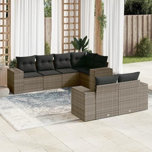 SECOLI Conjunto de muebles de jardín de ratán con espacio de almacenamiento XXL, muebles de terraza, sofá de salón, grupo de asientos de ratán, muebles de esquina, juego de muebles de balcón, color