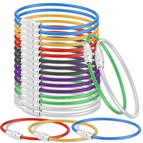 21 pezzi di filo portachiavi grande portachiavi in acciaio inox fune metallica multifunzione grande portachiavi grande portachiavi grande 7 colori con chiusura a vite per bagaglio ID Tag