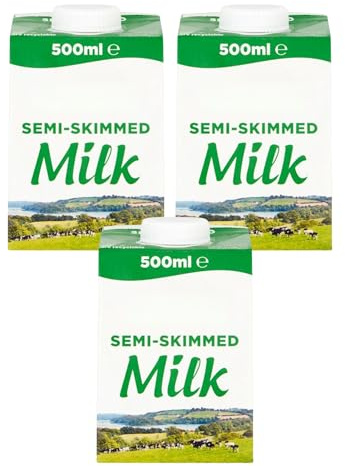 Welari UHT Semi-skimmed Milk 500ml x3, Low Fat 1.5% Long Shelf Life Calcium Vegetarian Dairy Drink Screw Top Catering Pantry compatible with lakeland dairy milk pot | (3pack) (1500ml)